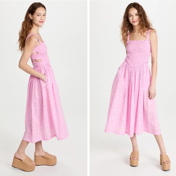 Tach Amelie Midi Cut Out Back Pink Floral Dress - Picture 13 of 13